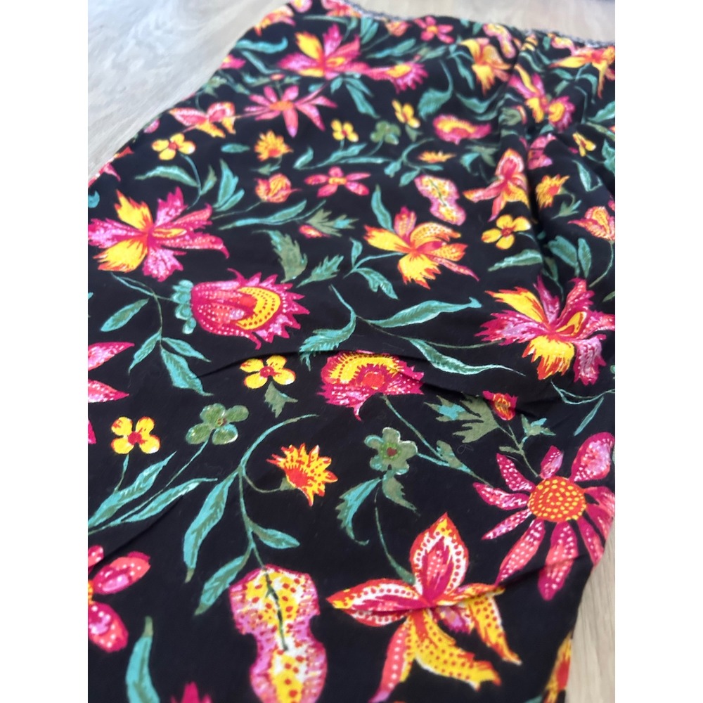 Sundance Womens Floral Cotton Crop Pants Black Pink Yellow‎ Boho Elastic Waist L - Picture 4 of 13